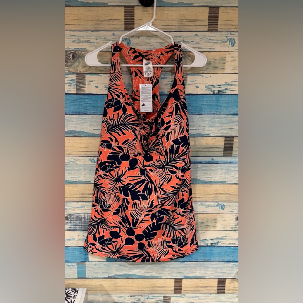 Old Navy Coral and Black Leaf Print Swim  top.